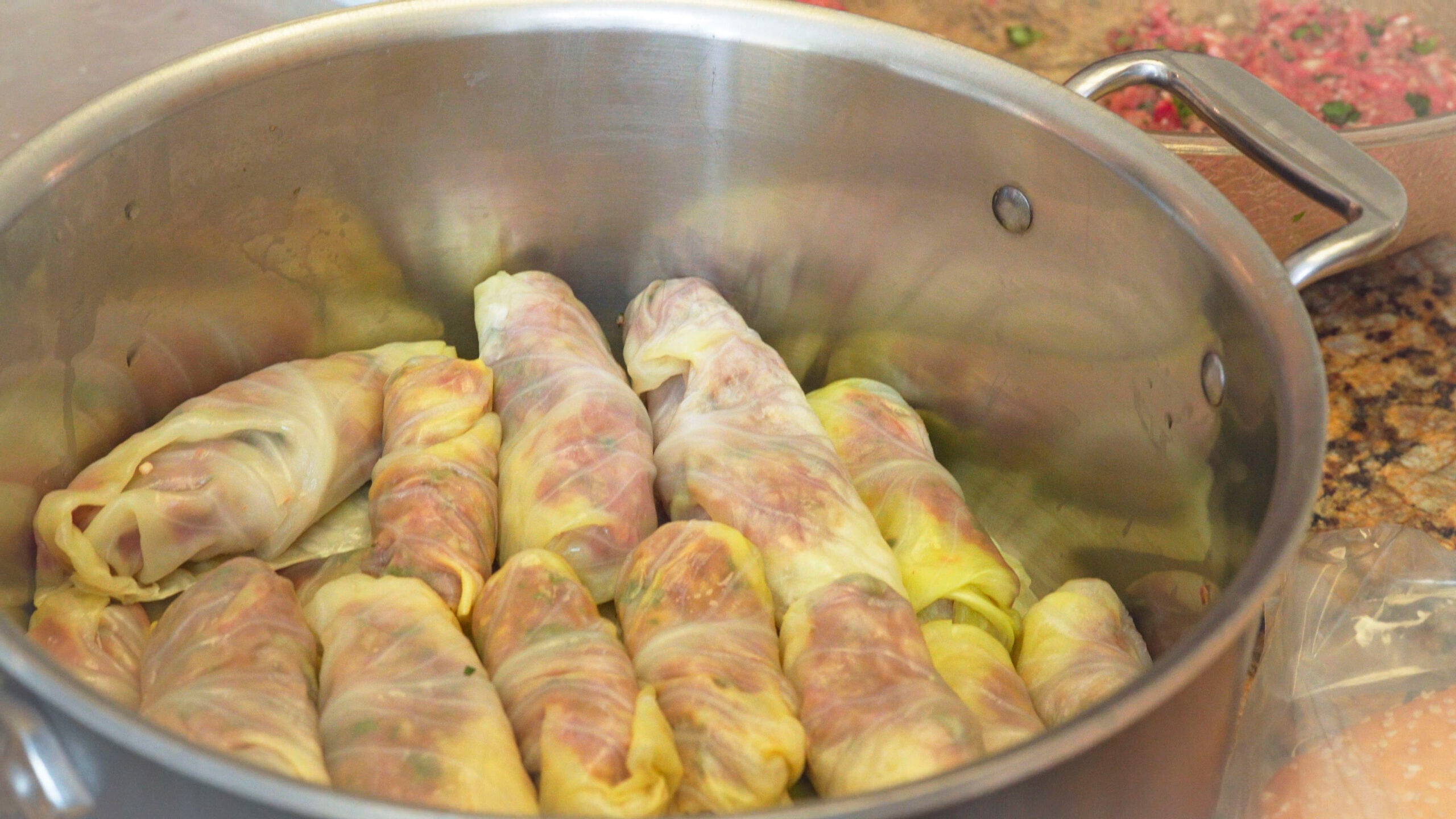Dolma simmering in a large pot